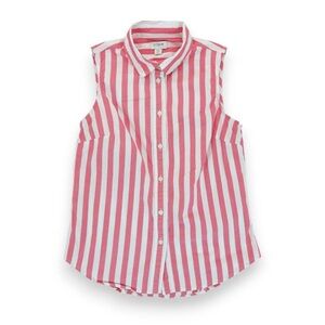 J. Crew Pink & White Striped Poplin Sleeveless Blouse